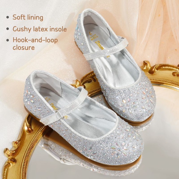 Girl's Mary Jane Buckle Rhinestone Flats - SILVER - 3
